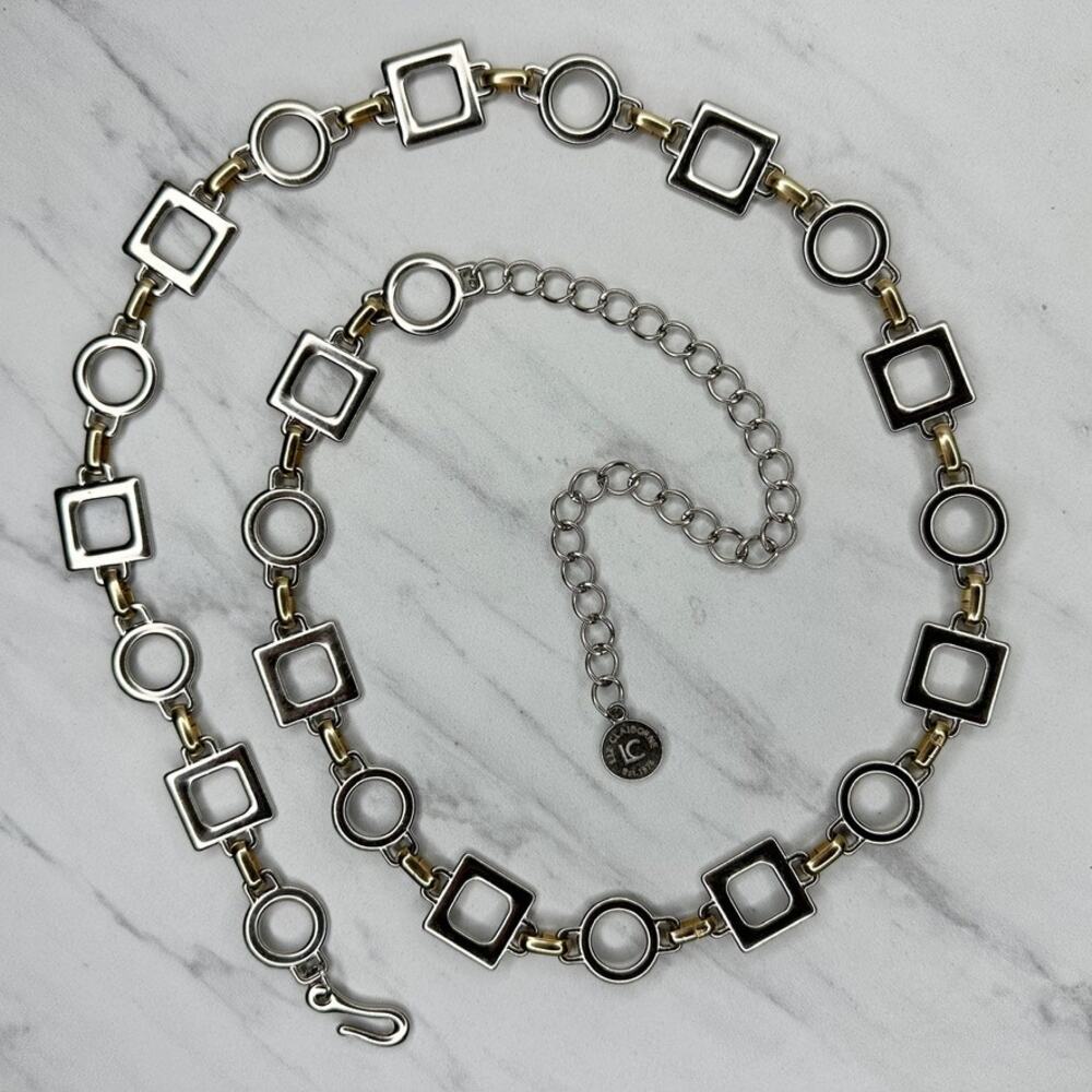 Liz Claiborne Geometric Square Circle Gold Silver Chain Belt Medium/Large M/L ✨